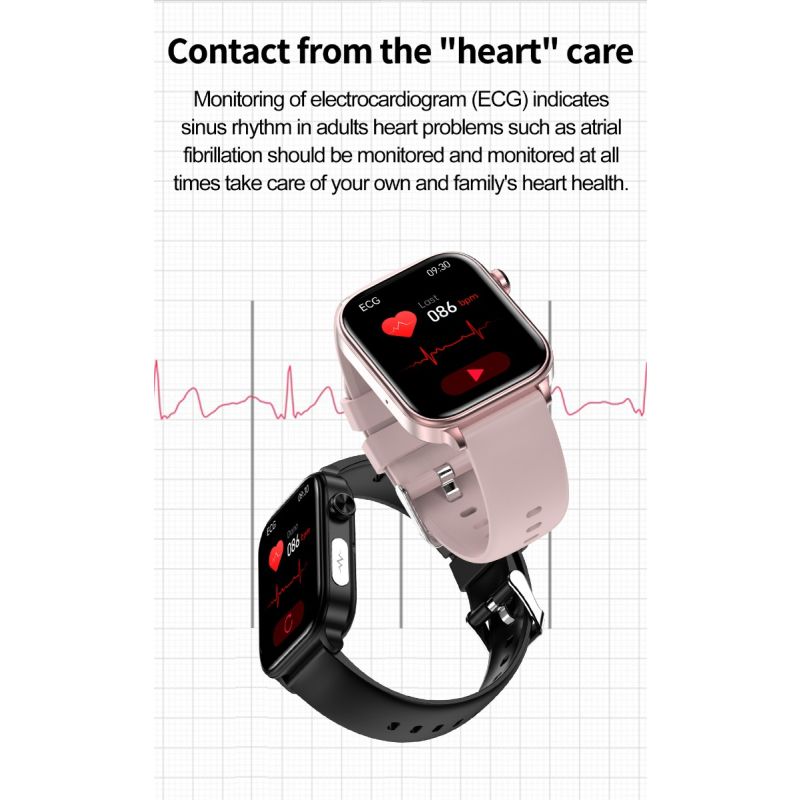 ET570 Smartwatch Santé: Glycémie Non Invasive, ECG, Sommeil, Fréquence Cardiaque, Tension Artérielle pour Android iOS