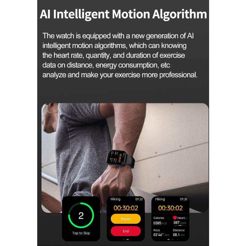 ET570 Smartwatch Santé: Glycémie Non Invasive, ECG, Sommeil, Fréquence Cardiaque, Tension Artérielle pour Android iOS