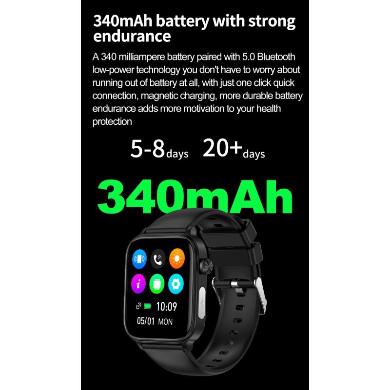 ET570 Smartwatch Santé: Glycémie Non Invasive, ECG, Sommeil, Fréquence Cardiaque, Tension Artérielle pour Android iOS