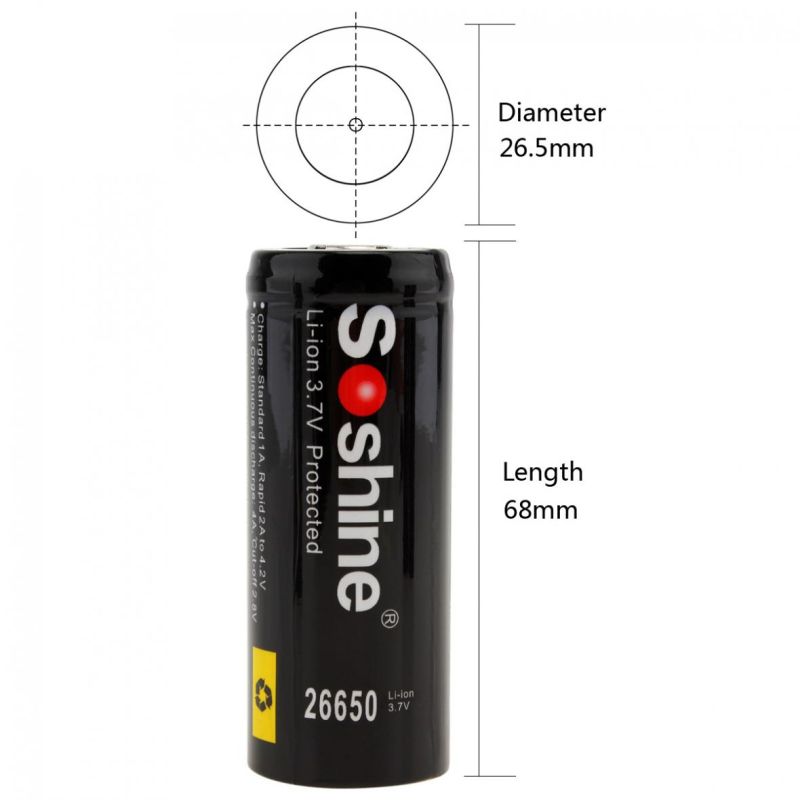 Soshine 26650 5500mAh Li-ion batteries haute performance 2 pack fiable pour outils électriques et électronique