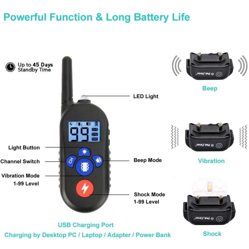 Collier de dressage télécommande étanche rechargeable pour chiens petits moyens grands 3 modes efficaces