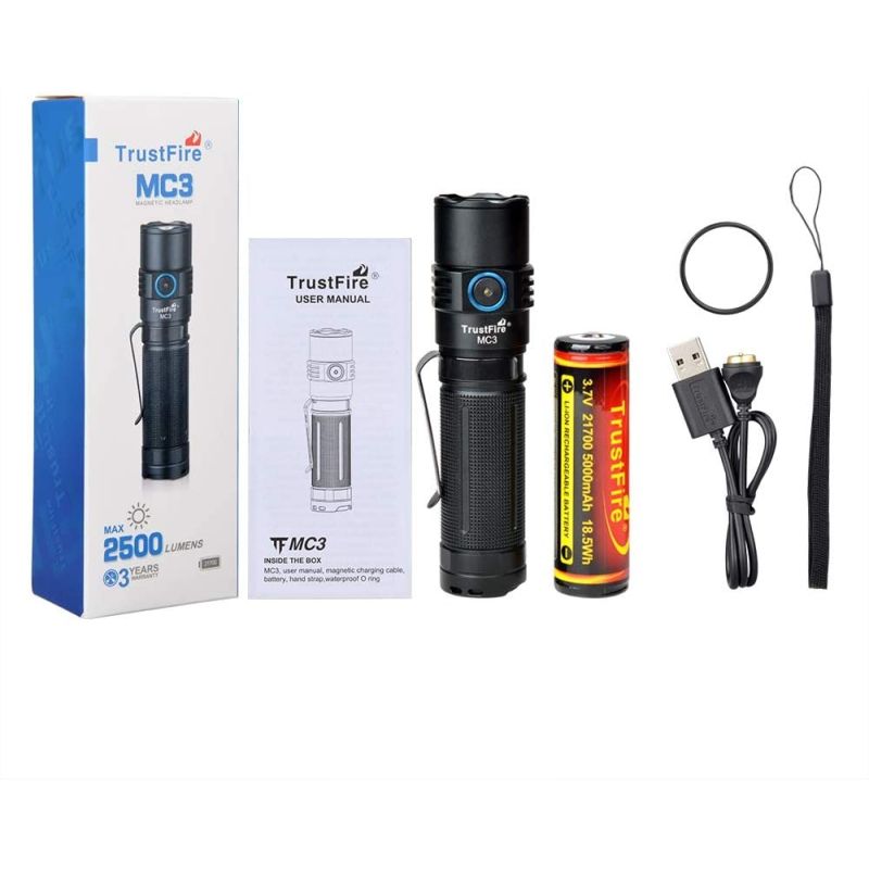 TrustFire MC3 XHP50 Lampe Torche LED 2500 Lumens étanche IP68 chargement magnétique USB pour extérieur
