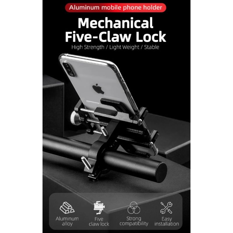 Support smartphone ROCKBROS moto vélo électrique alliage aluminium CNC stable navigation fluide silicone