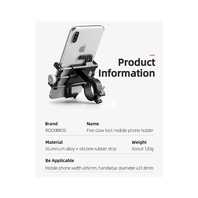 Support smartphone ROCKBROS moto vélo électrique alliage aluminium CNC stable navigation fluide silicone