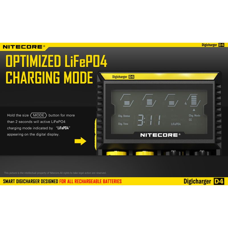 Nouveau Chargeur Nitecore D4 LCD Chargeur intelligent batteries rechargeables Compatibilité étendue Li-ion IMR