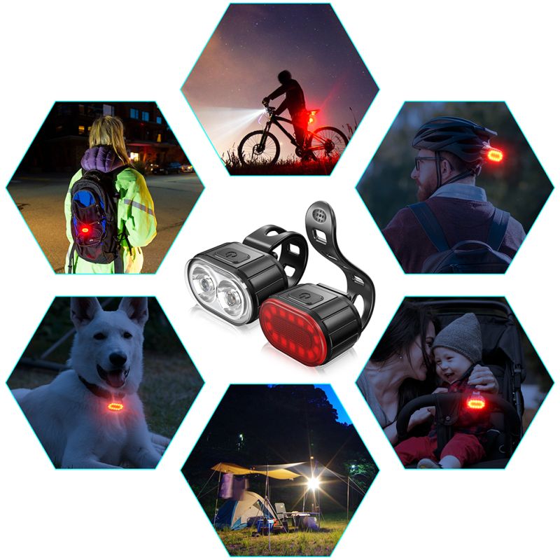 Lumières de vélo rechargeables USB avant blanc et arrière rouge sécurité cycliste visibilité vélo multiples modes d'éclairage