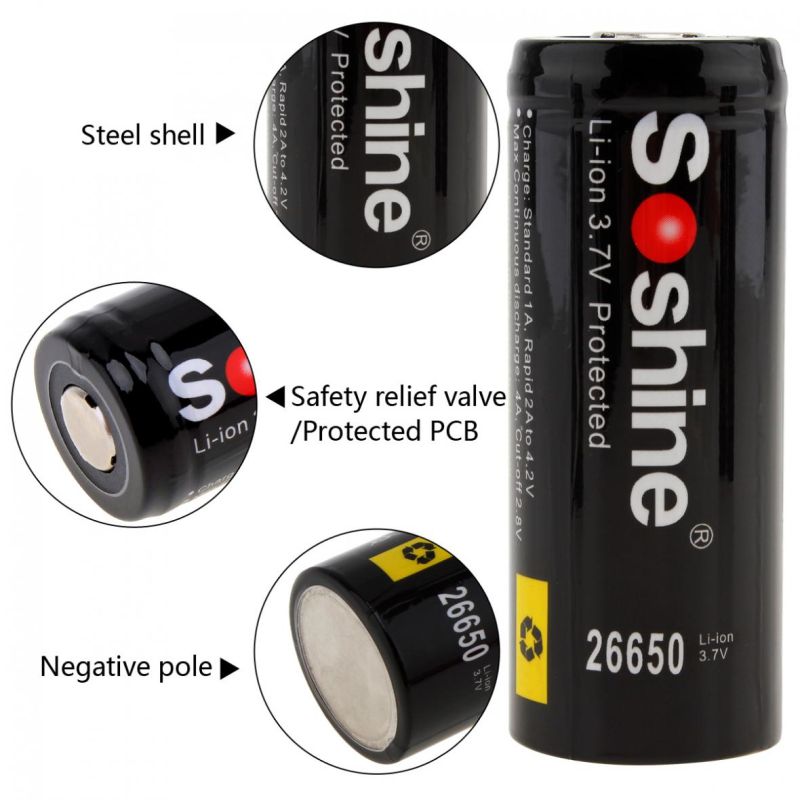 Soshine 26650 5500mAh Li-ion batteries haute performance 2 pack fiable pour outils électriques et électronique