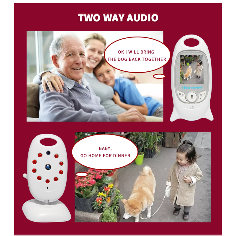 VB601 moniteur vidéo sans fil 2.4G avec caméra de sécurité couleur audio bidirectionnel et vision nocturne