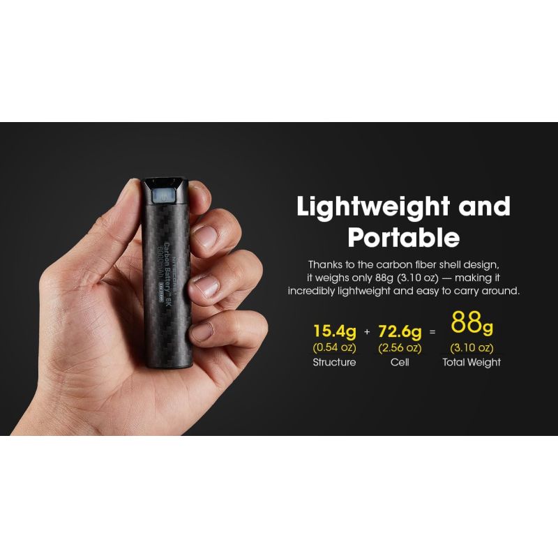 Nitecore Batterie Carbone 6K USB-C Rechargeable 6000mAh Légère Étanche Power Bank Randonnée