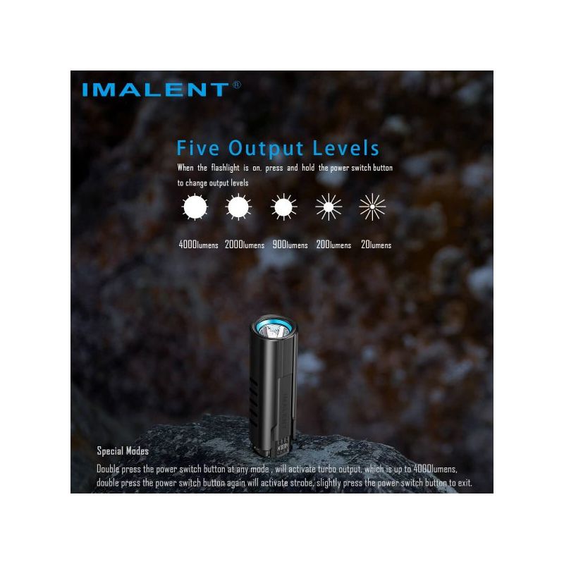 Lampe de poche LED IMALENT LD70 4000 lumens éclairage portable design compact aventuriers affichage OLED