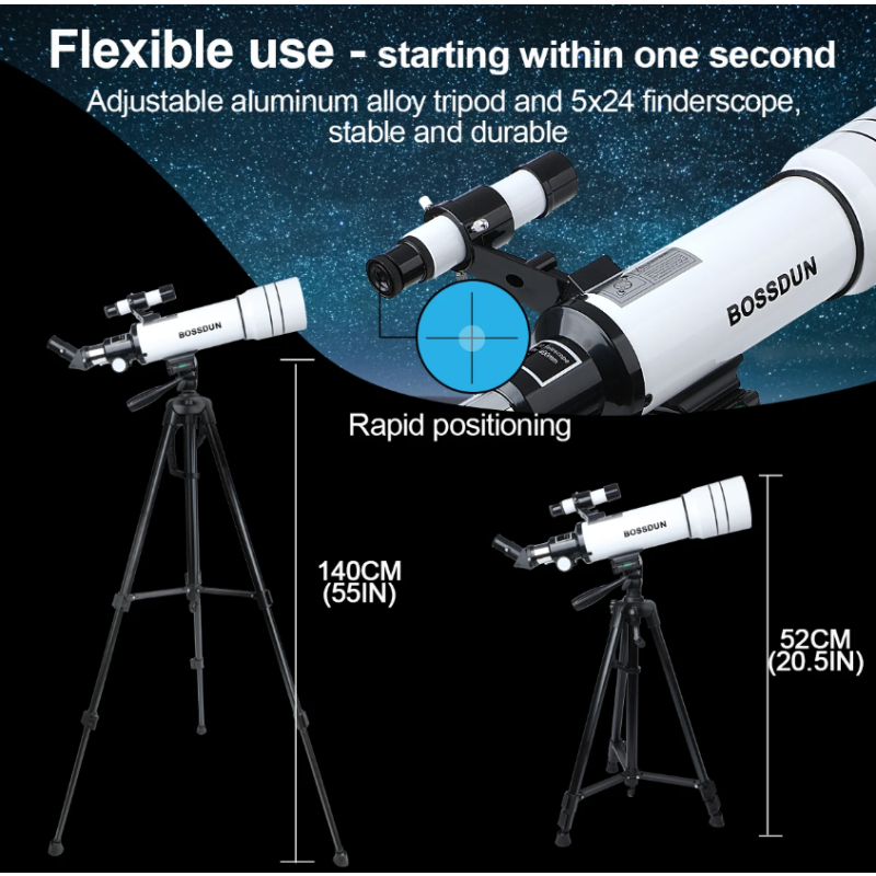 Explorez l'univers avec le Bossdun télescope 333X pour enfants idéal observation des étoiles et de la lune