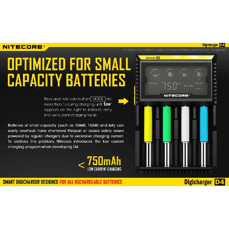 Nouveau Chargeur Nitecore D4 LCD Chargeur intelligent batteries rechargeables Compatibilité étendue Li-ion IMR