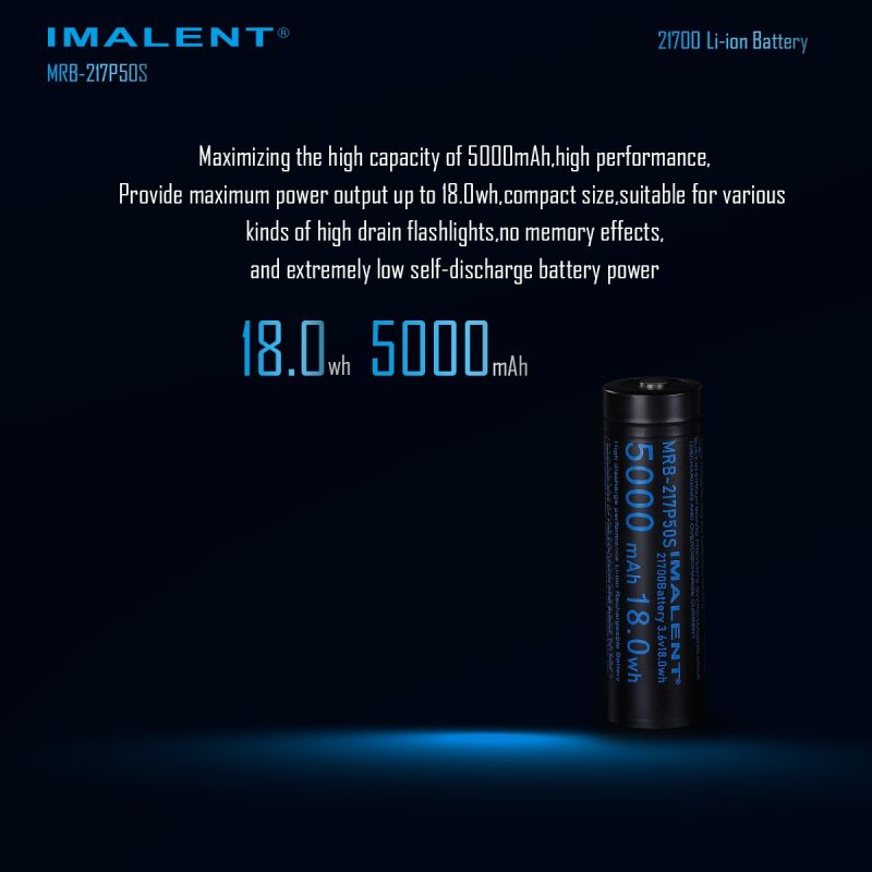 IMALENT MRB-217P50S: Batterie 21700 rechargeable Li-ion 5000mAh 3.6V pour longue autonomie