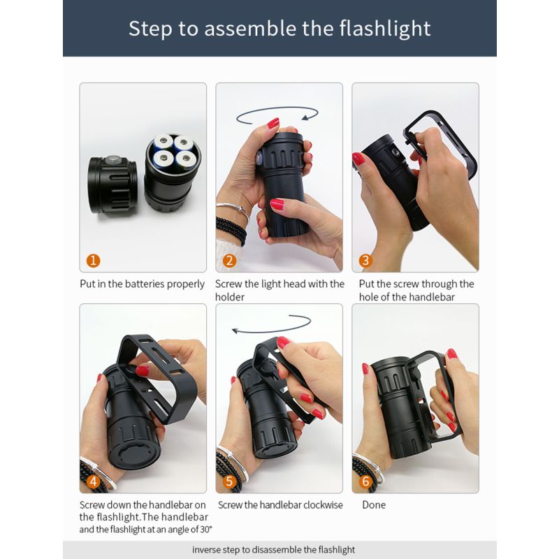 Lampe de plongée sous-marine QH14/QH27 20000 lumens avec LED pour exploration sous-marine et vie marine