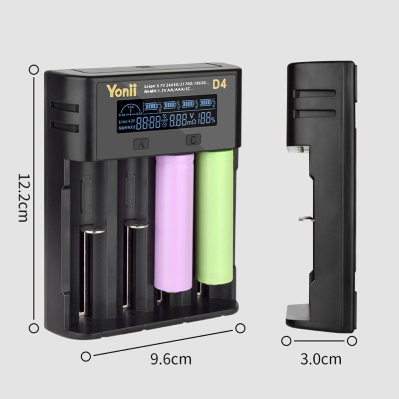 YONII D4 Chargeur Batterie Universel LCD 4 Emplacements pour 18650 21700 AA AAA Li-ion Ni-MH USB portable