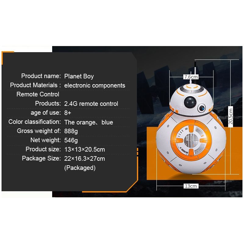 BB-8 Robot Télécommandé Star Wars Jouet Intelligent 2.4G Rotation 360° Amusement pour Enfants Cadeaux Parfaits
