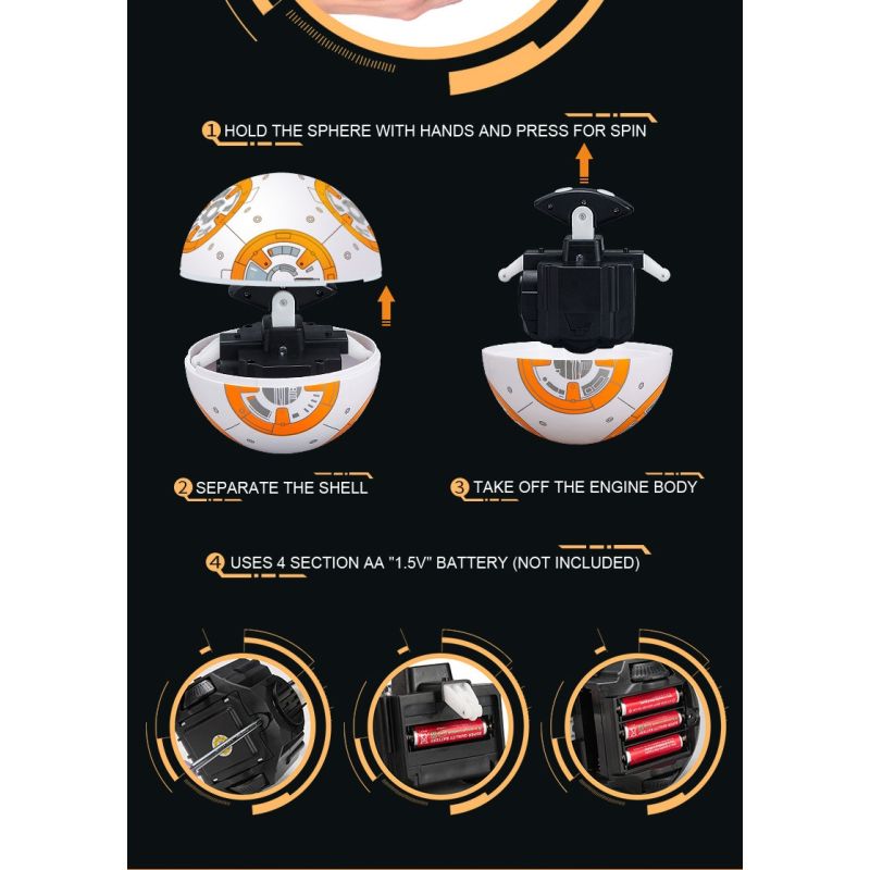 BB-8 Robot Télécommandé Star Wars Jouet Intelligent 2.4G Rotation 360° Amusement pour Enfants Cadeaux Parfaits