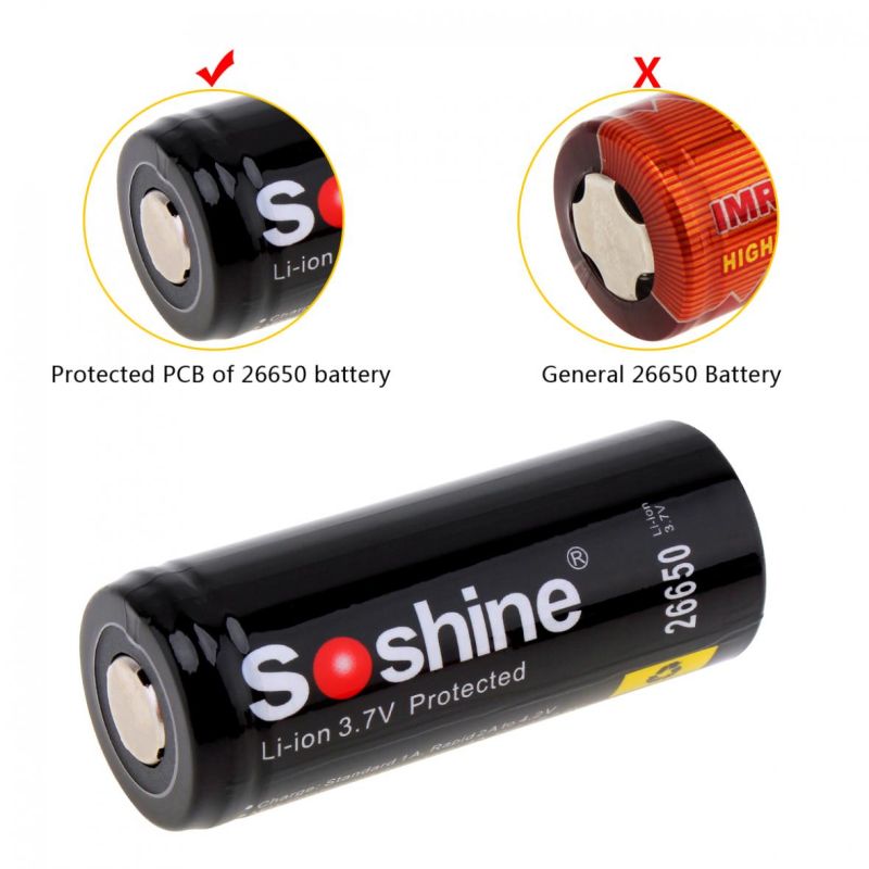 Soshine 26650 5500mAh Li-ion batteries haute performance 2 pack fiable pour outils électriques et électronique