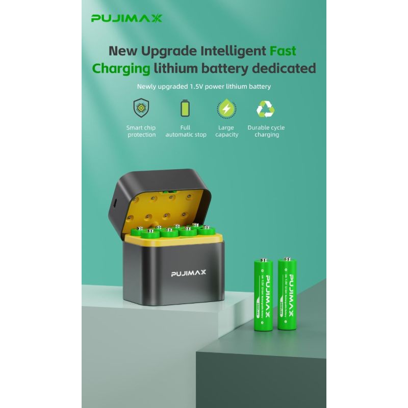 Chargeur à 8 emplacements avec port Type-C pour batteries lithium AA 3400mWh solution de charge efficace