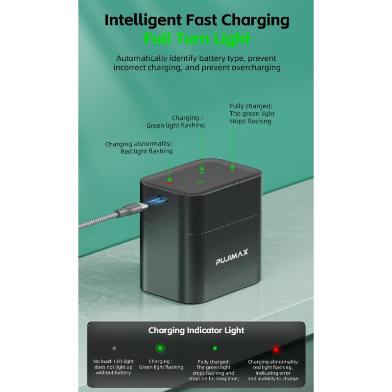 Chargeur à 8 emplacements avec port Type-C pour batteries lithium AA 3400mWh solution de charge efficace