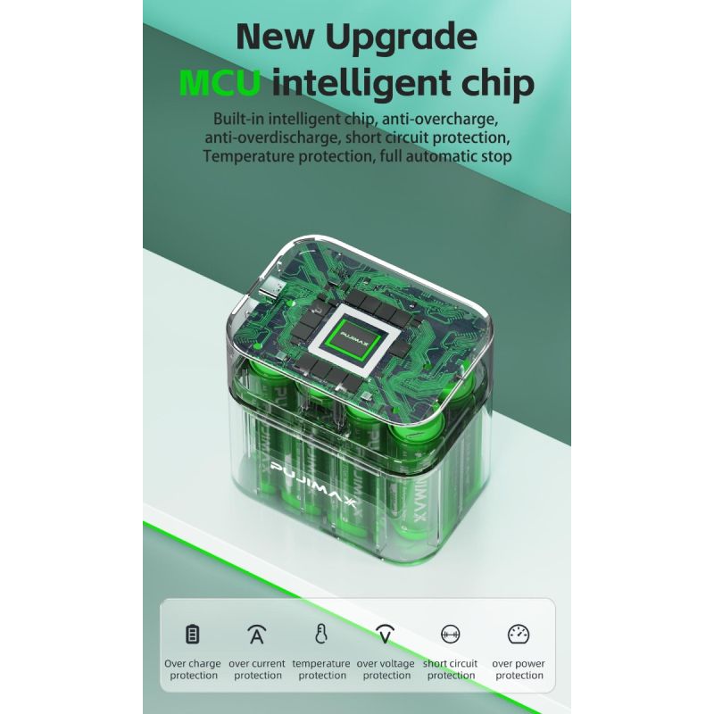 Chargeur à 8 emplacements avec port Type-C pour batteries lithium AA 3400mWh solution de charge efficace