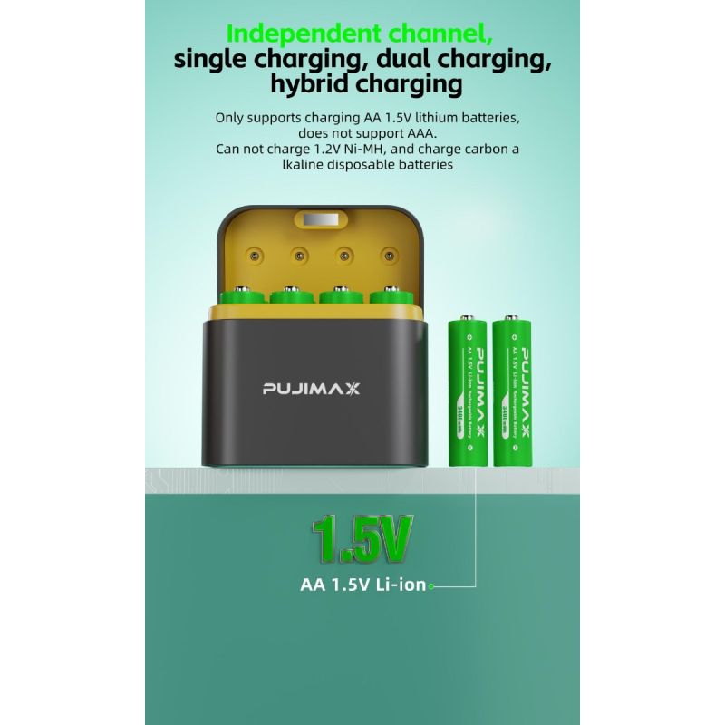 Chargeur à 8 emplacements avec port Type-C pour batteries lithium AA 3400mWh solution de charge efficace