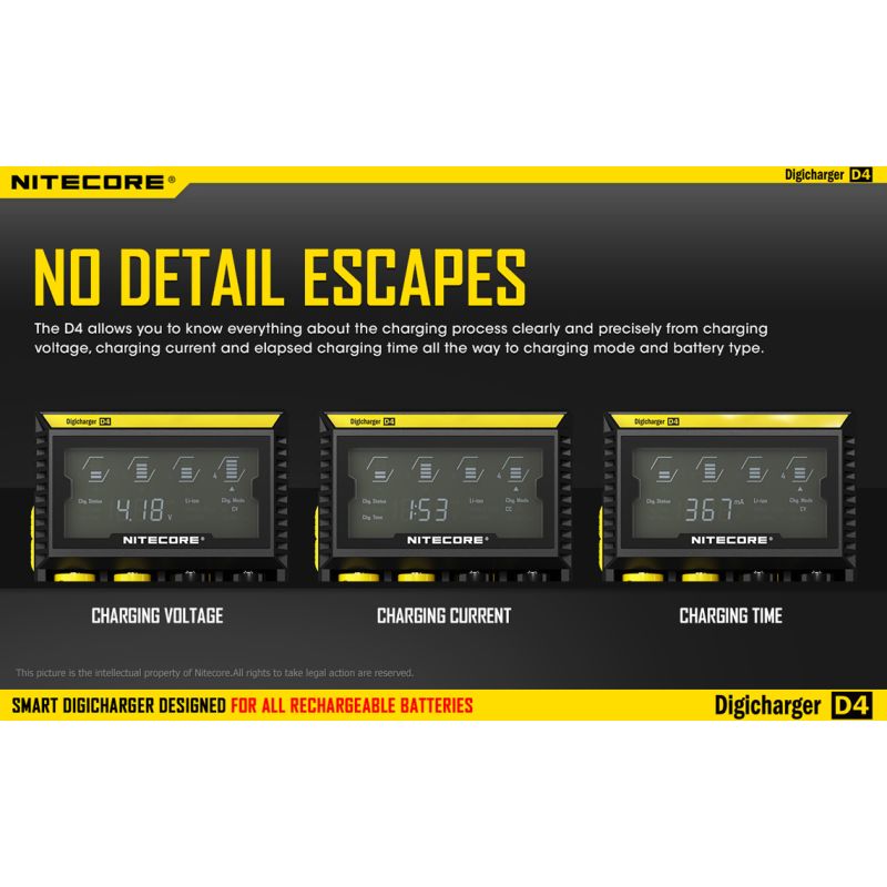 Nouveau Chargeur Nitecore D4 LCD Chargeur intelligent batteries rechargeables Compatibilité étendue Li-ion IMR