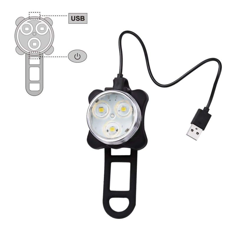 Lumière de Vélo USB Rechargeable HJ-030 3 LED 4 Modes Imperméable Sécurité Cycliste Visibilité Nocturne