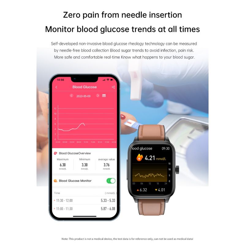 Montre connectée ET540 Smartwatch Santé: Glycémie, ECG, Température, Pression Artérielle, Appel Bluetooth