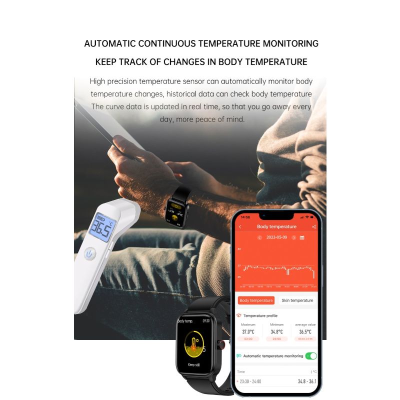 Montre connectée ET540 Smartwatch Santé: Glycémie, ECG, Température, Pression Artérielle, Appel Bluetooth