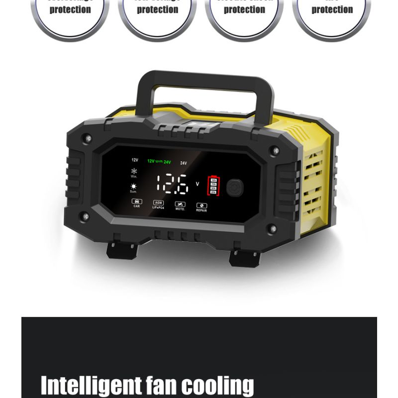 Chargeur de batterie FOXSUR portable 12V/24V pour moto et camion avec entretien automatique et contrôle microprocesseur