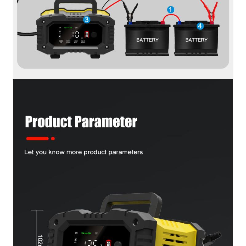 Chargeur de batterie FOXSUR portable 12V/24V pour moto et camion avec entretien automatique et contrôle microprocesseur