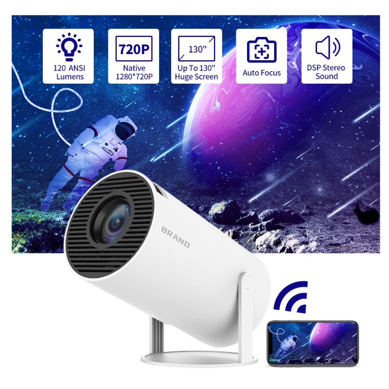 Projecteur HY300 Android WiFi 6 intelligent portable 1280x720P compact idéal home cinéma et bureau