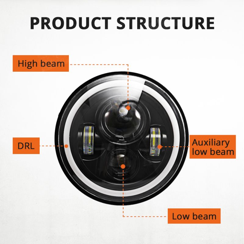 Phares LED 7 pouces CO LIGHT pour Jeep Wrangler et Lada Niva œil d'ange blanc jaune DRL visibilité accrue