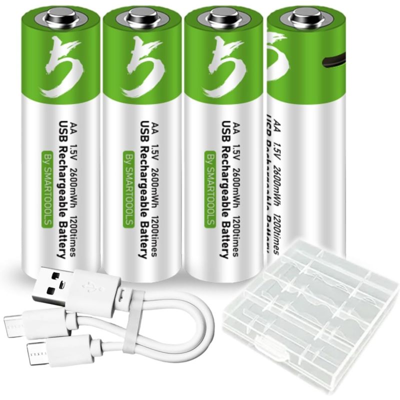 Piles AA Rechargeables USB-C 2600mWh 1.5V, longue durée de vie, écologiques, pour gadgets