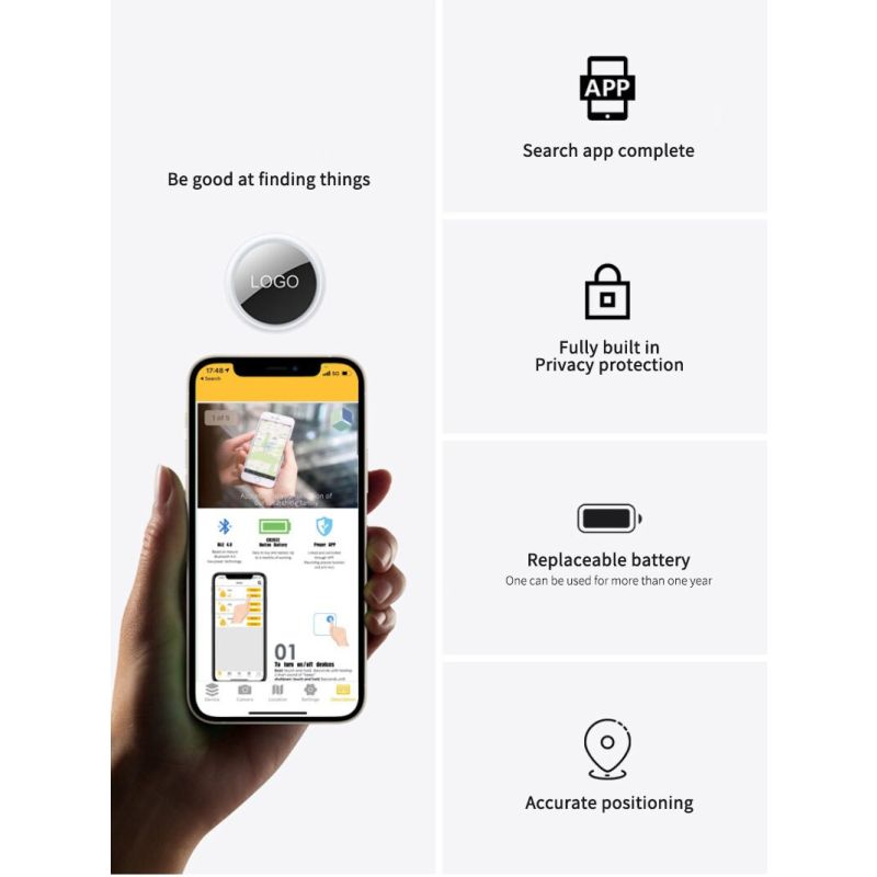 Mini traqueur GPS Bluetooth 4.0 dispositif anti-perte léger design compact recherche en un clic pour animaux et clés