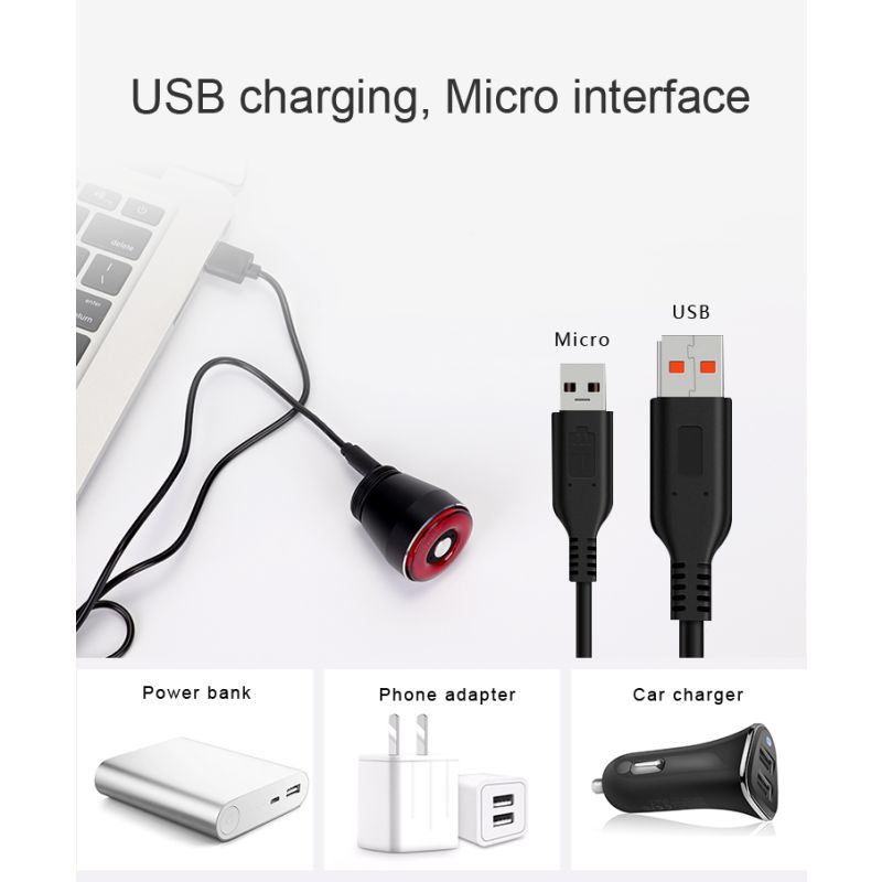 Feu arrière intelligent ANTUSI Q5 pour vélo sécurité cycliste feu LED étanche IPx6 avec détection de frein