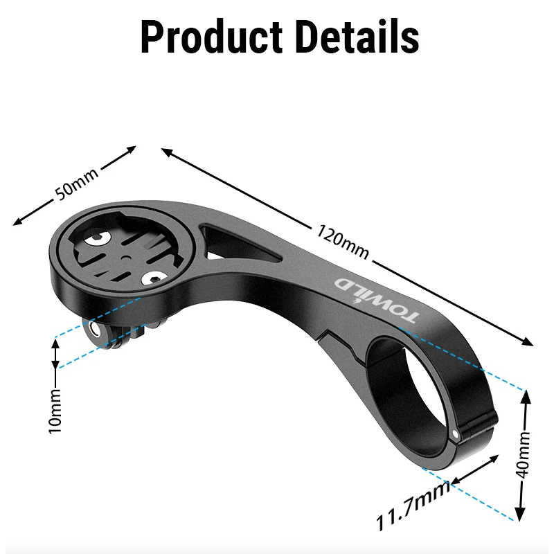 TOWILD AS90 Support prolongateur guidon vélo - Fixation phare vélo, léger, installation facile
