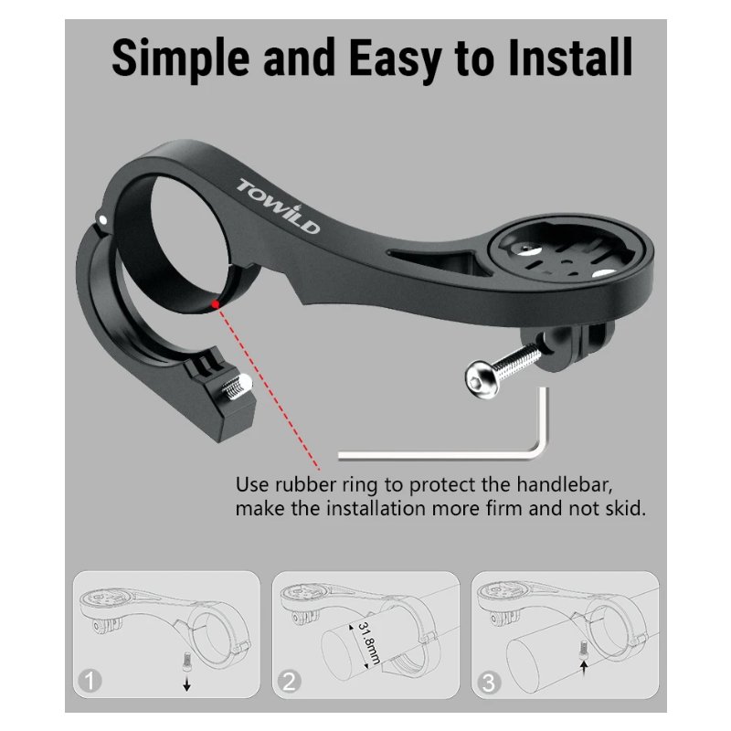 TOWILD AS90 Support prolongateur guidon vélo - Fixation phare vélo, léger, installation facile