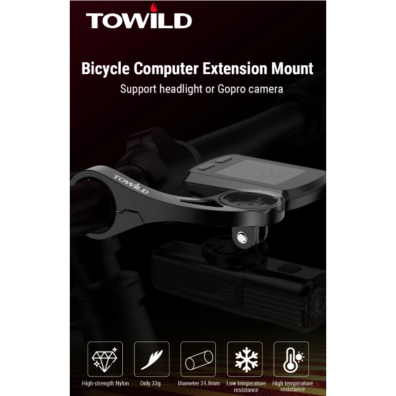 TOWILD AS90 Support prolongateur guidon vélo - Fixation phare vélo, léger, installation facile