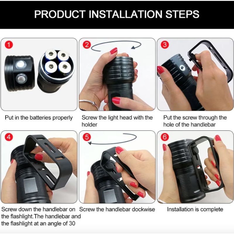 Lampe de plongée B12 LED IPX8 éclairage sous-marin photographie aluminium aéronautique exploration marine