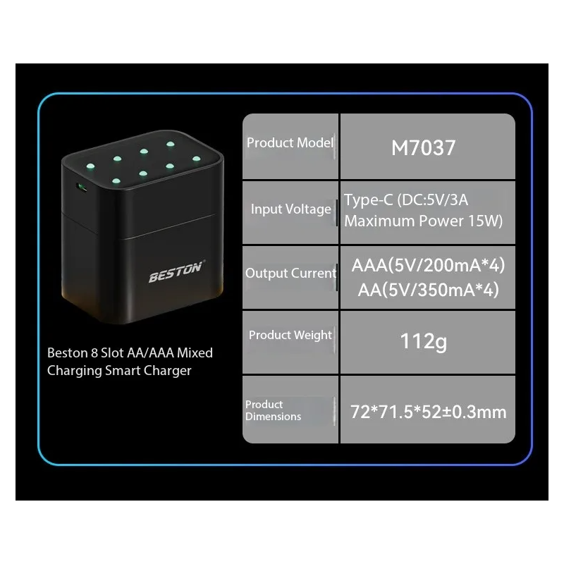 Chargeur intelligent Beston 8 emplacements AA + Piles AA Lithium 3600mWh | Recharge Rapide & Fiable 1.5V