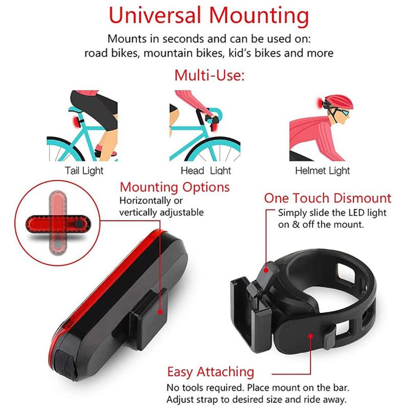 Feu arrière de vélo Rechargeable USB Rouge ultra lumineux Étanche IPX4 Accessoire cyclisme Haute visibilité