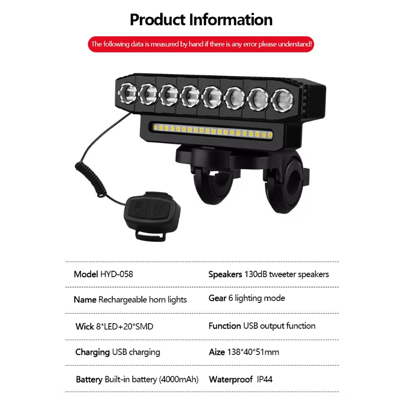 Feu avant de vélo rechargeable USB avec klaxon 120 dB accessoire sécurité cycliste urbain et aventureux
