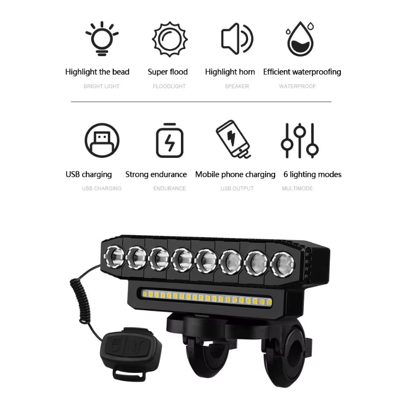 Feu avant de vélo rechargeable USB avec klaxon 120 dB accessoire sécurité cycliste urbain et aventureux