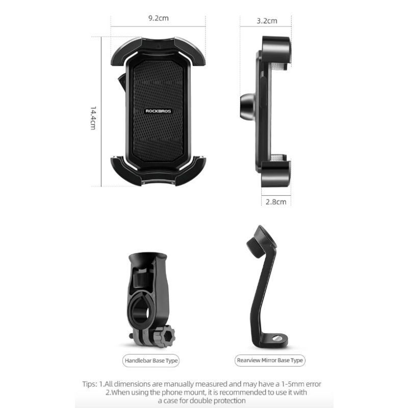 Support Téléphone ROCKBROS Vélo Moto 4.7-6.8 Pouces Antichoc Rotation 360° Accessoire Cyclisme Aventure