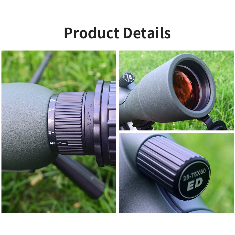Longue-vue Télescope Monoculaire 25-75x60 Zoom ED Bak4 HD pour Observation Oiseaux Camping Plein air Nature