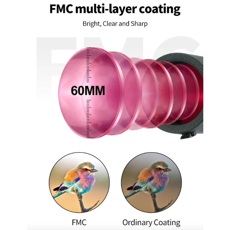 Longue-vue Télescope Monoculaire 25-75x60 Zoom ED Bak4 HD pour Observation Oiseaux Camping Plein air Nature