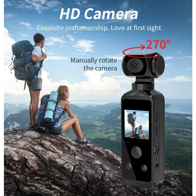 Caméra Sport 4K Ultra HD de Poche 270° Rotative WiFi Vlog Casque Vélo Voyage Enregistreur Mini Caméra d'Action