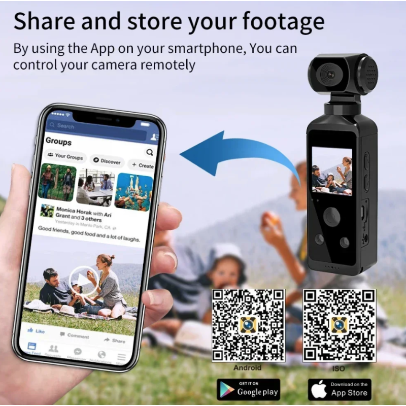 Caméra Sport 4K Ultra HD de Poche 270° Rotative WiFi Vlog Casque Vélo Voyage Enregistreur Mini Caméra d'Action